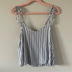 Forever 21 Stripe Tie-Up Straps Camisole / Tank Top - White, Blue, & Grey